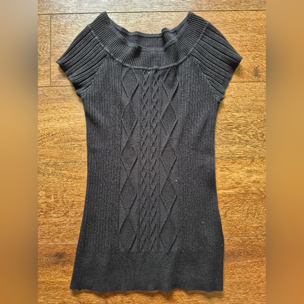 Maurices Cable Knit Short Sleeve Sweater Fitted Black Women's Sz S